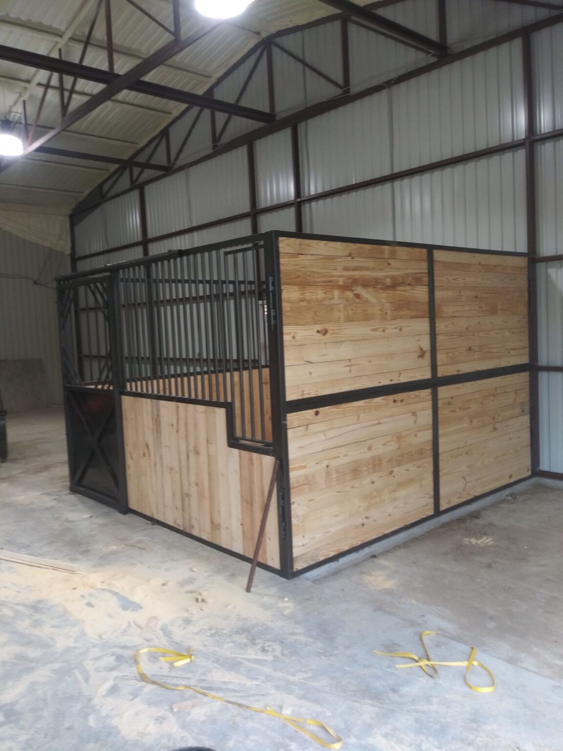 Finished custom stall on the TexTuff shop floor in Sumner